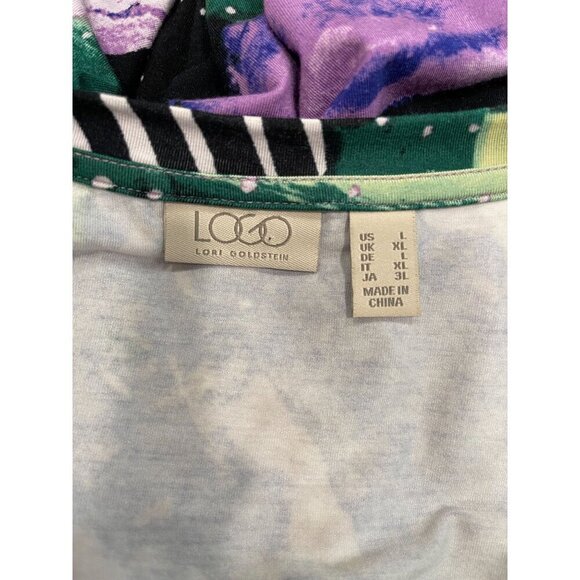 Lori Goldstein Logo Multicolor Tunic Blouse Ruffle Long Sleeves Large Lagenlook - Picture 4 of 9